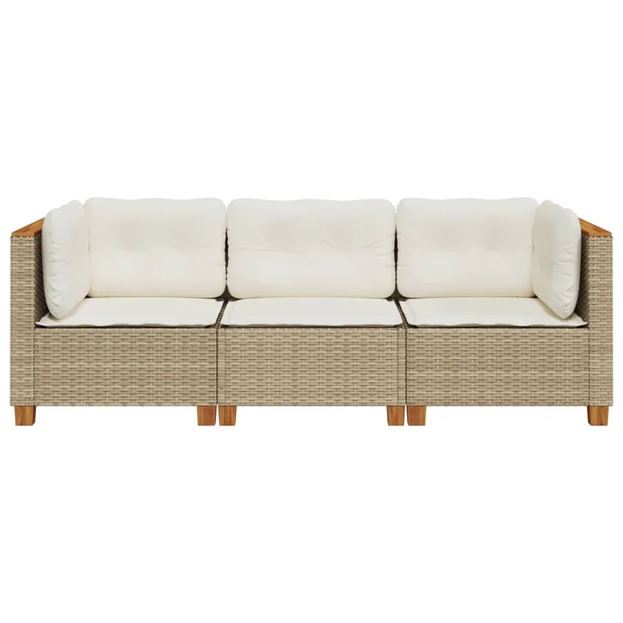 Canapé de jardin avec coussins 3 places beige résine tressée - 4