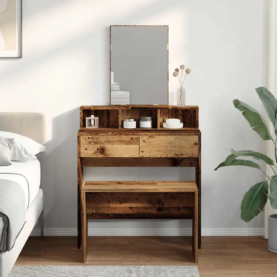 Tabouret de toilette vieux bois 70x35x45 cm bois d'ingénierie - 3