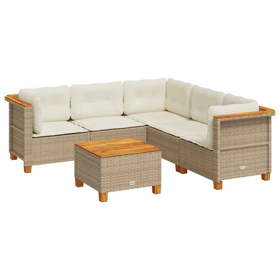 Salon de jardin avec coussins 6 pcs beige résine tressée - 2