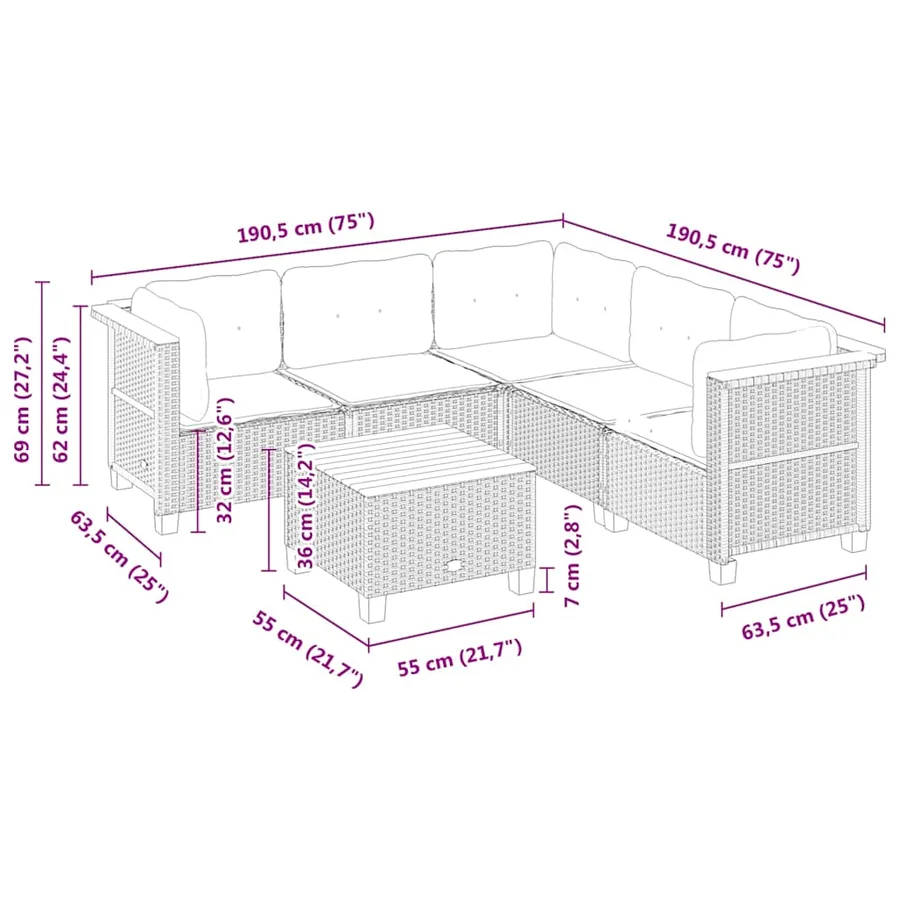 Salon de jardin avec coussins 6 pcs beige résine tressée - 8