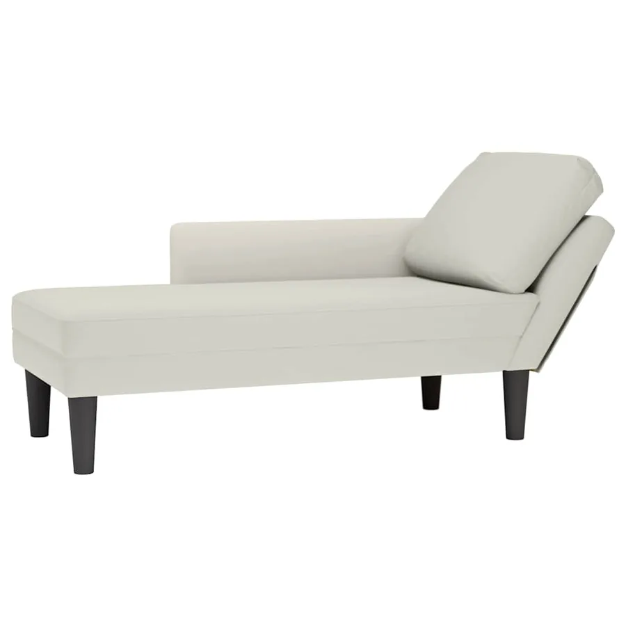 Fauteuil long avec coussin et accoudoir droit crème velours