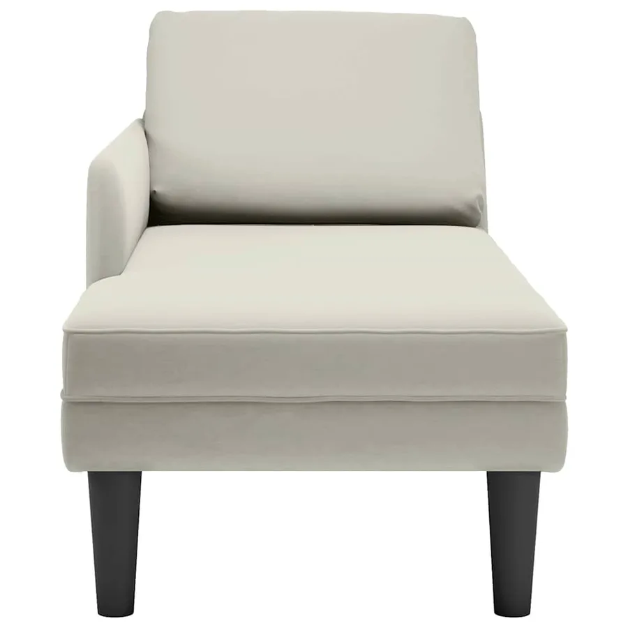 Fauteuil long avec coussin et accoudoir droit crème velours - 4