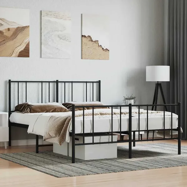Cadre de lit métal sans matelas avec pied de lit noir 120x190cm