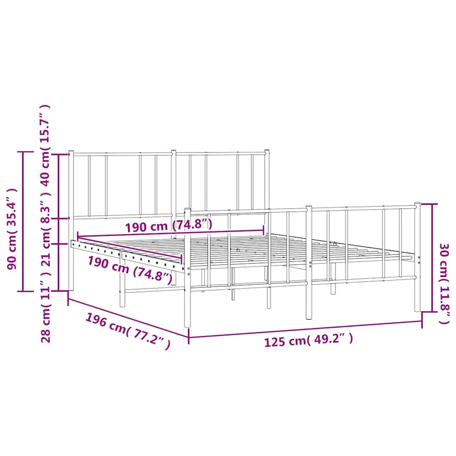 Cadre de lit métal sans matelas avec pied de lit noir 120x190cm - 10