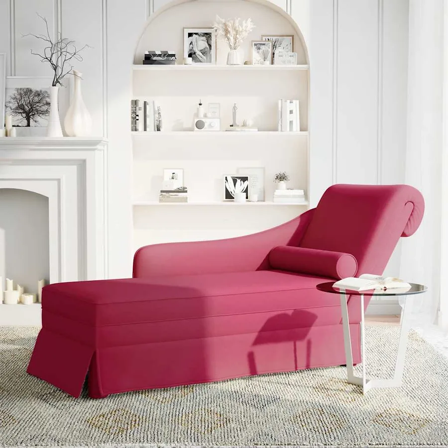 Fauteuil long avec traversin et accoudoir droit rouge bordeaux - 3