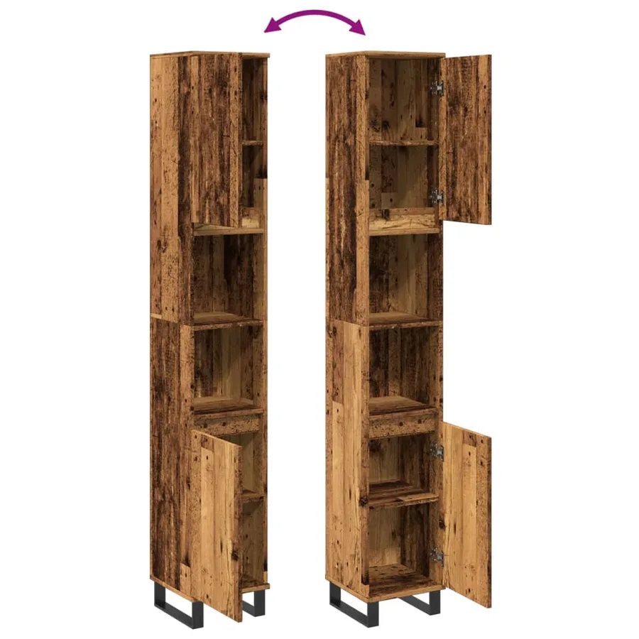 Armoire de salle de bain vieux bois 30x30x190cm bois ingénierie - 8