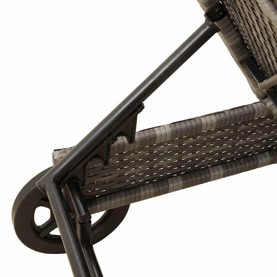 Chaise longue avec roues et coussin gris résine tressée - 10