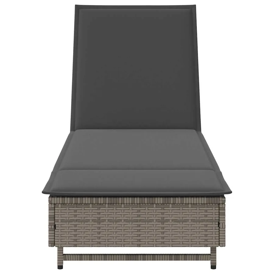 Chaise longue avec roues et coussin gris résine tressée - 4