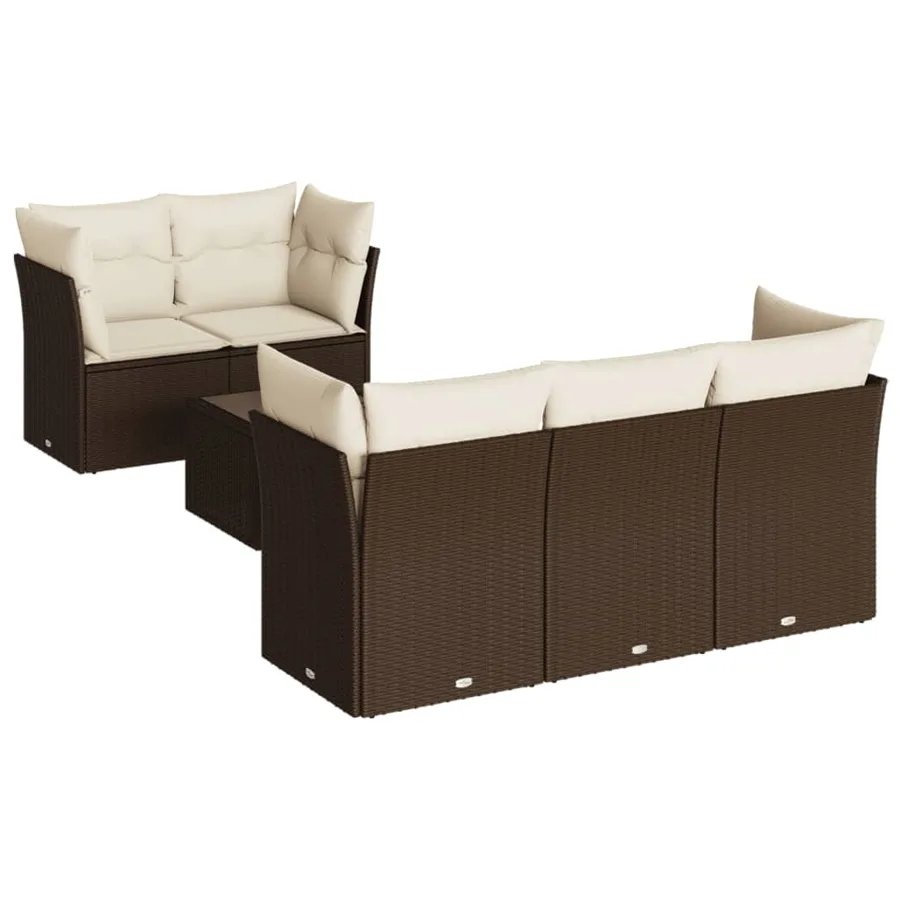 Salon de jardin avec coussins 6 pcs marron résine tressée - 2