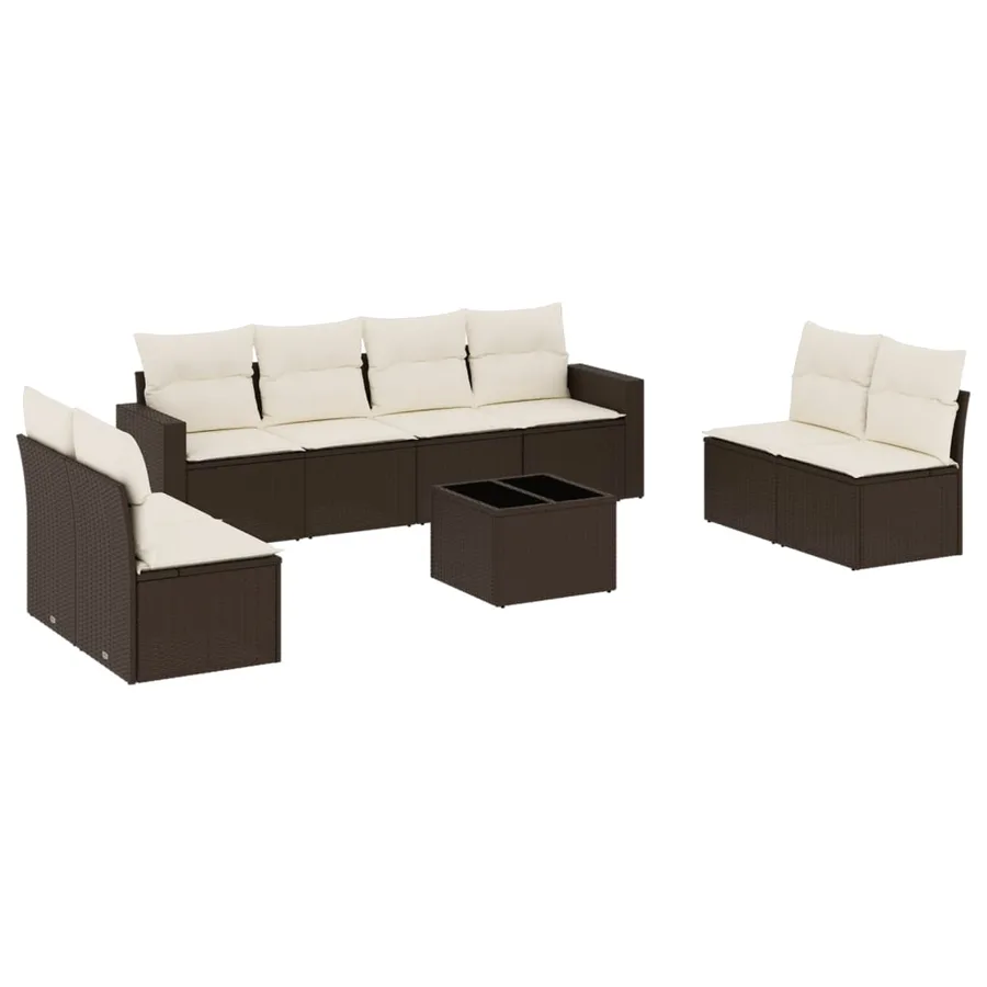 Salon de jardin avec coussins 9 pcs marron résine tressée - 2