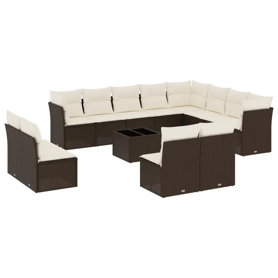 Salon de jardin avec coussins 13 pcs marron résine tressée - 2
