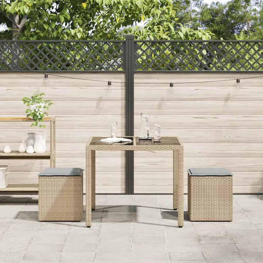 Tabourets de jardin avec coussins lot de 2 beige résine tressée - 3
