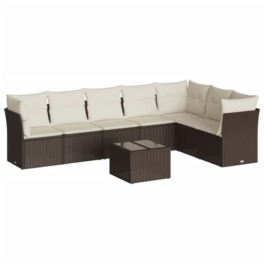 Salon de jardin 8 pcs avec coussins marron résine tressée - 2