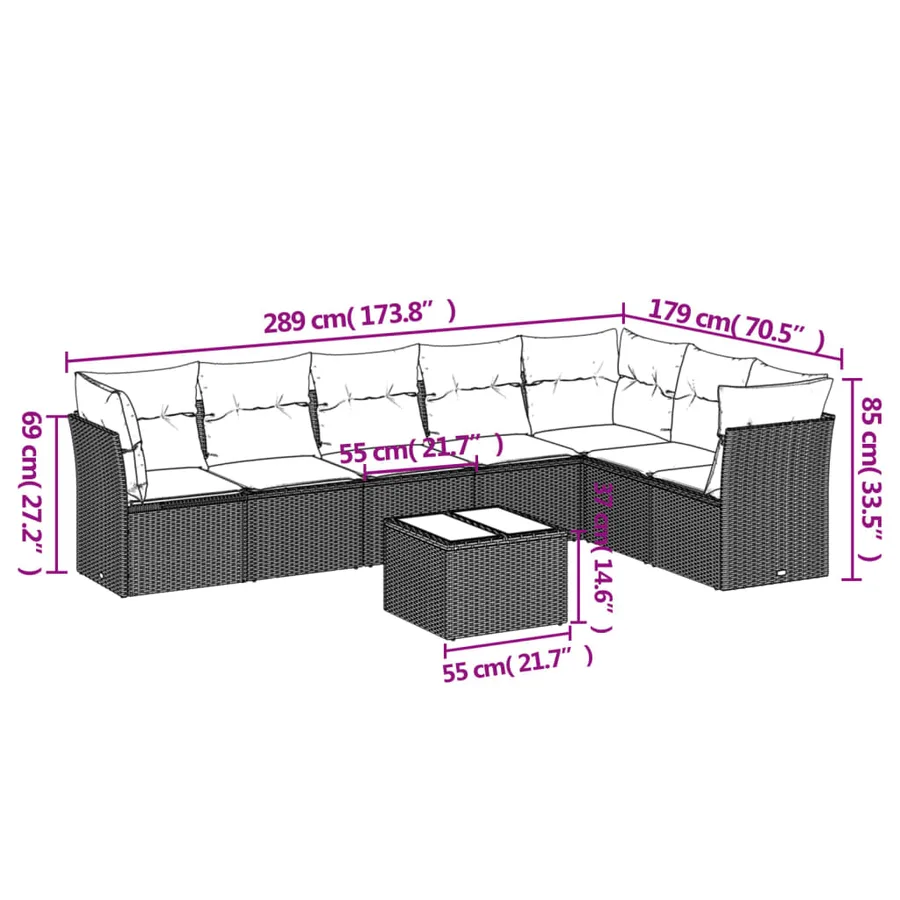 Salon de jardin 8 pcs avec coussins marron résine tressée - 3