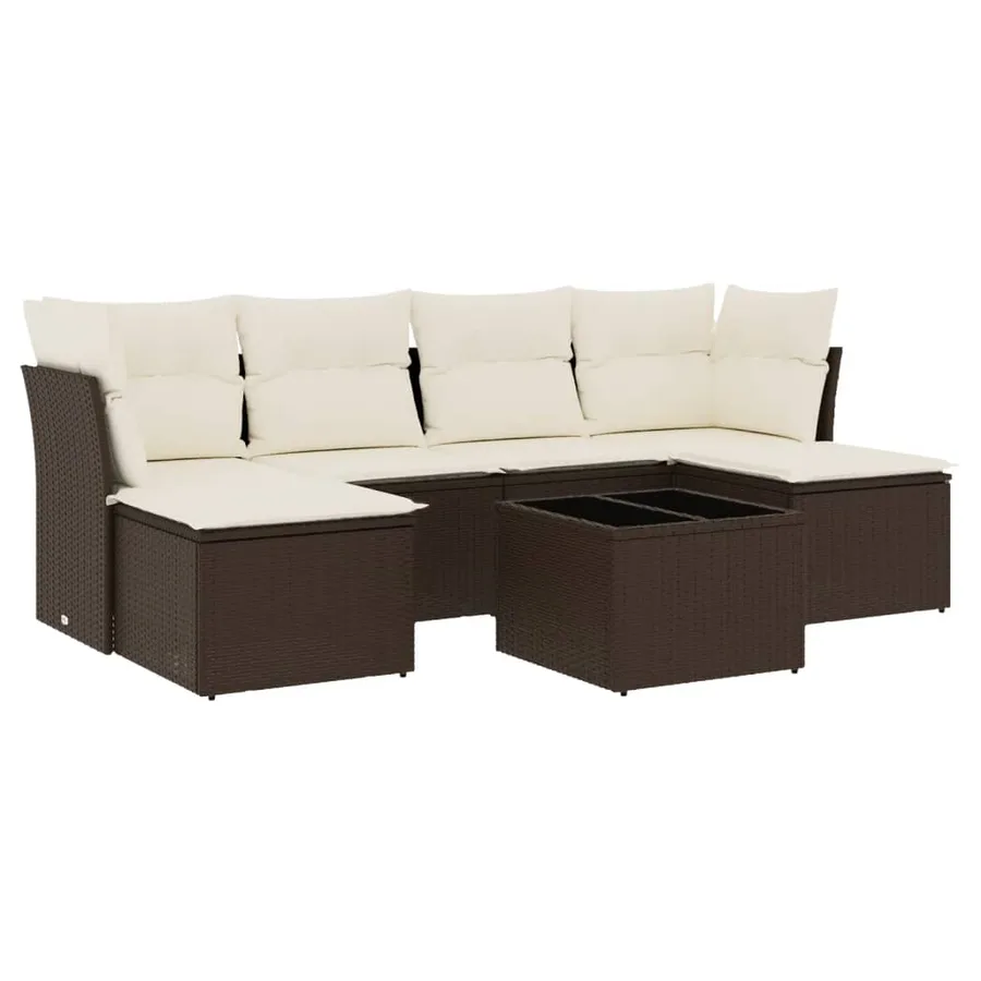 Salon de jardin avec coussins 7 pcs marron résine tressée - 2