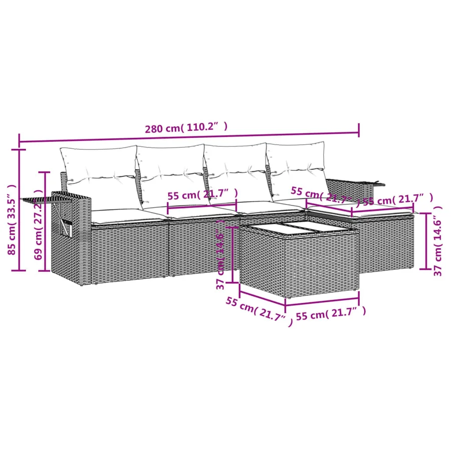 Salon de jardin avec coussins 6 pcs marron résine tressée - 9