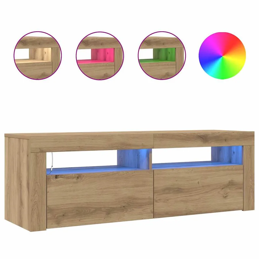 Meuble TV avec lumières LED chêne artisanal bois d'ingénierie - 4