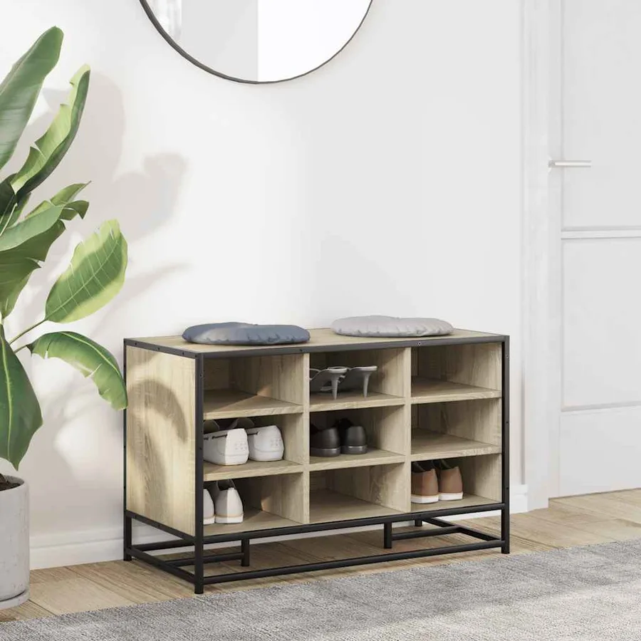 Banc à chaussures chêne sonoma bois d'ingénierie et métal - 3