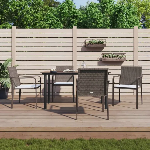 Ensemble à manger de jardin 5 pcs coussins résine tressée acier