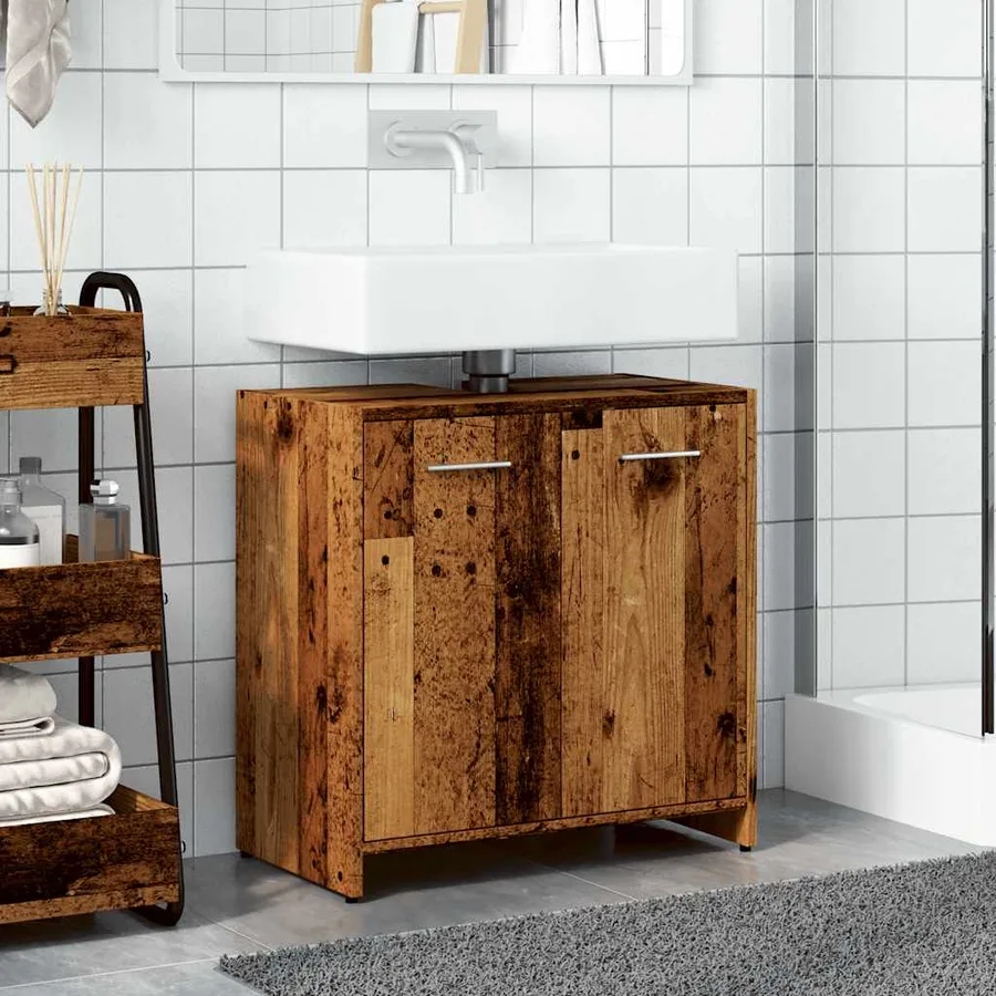 Armoire lavabo de salle de bain vieux bois 60x33x60 cm - 3