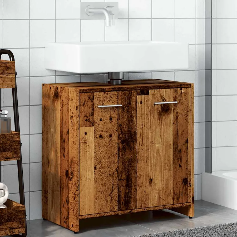 Armoire lavabo de salle de bain vieux bois 60x33x60 cm - 4
