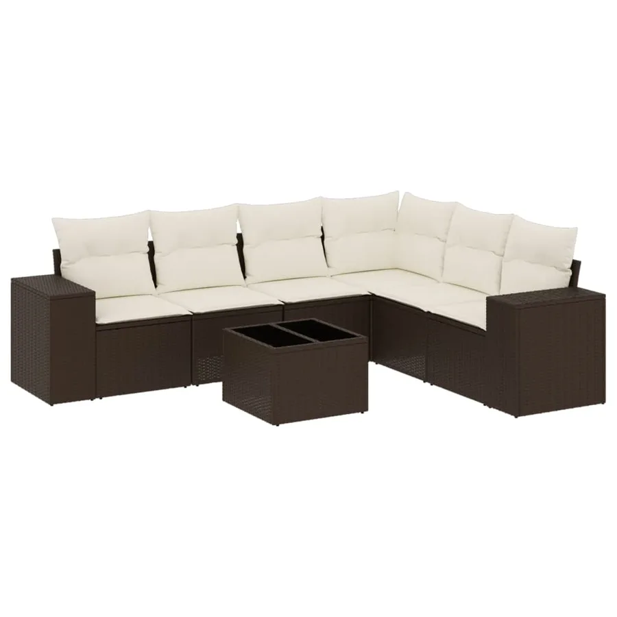 Salon de jardin avec coussins 7 pcs marron résine tressée - 2