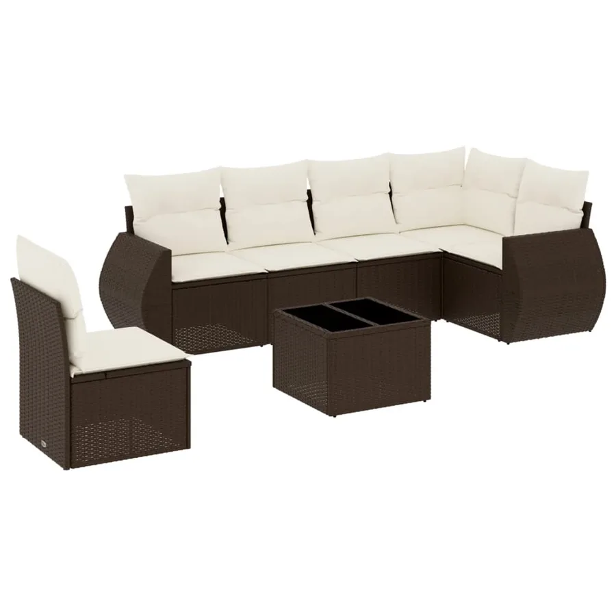 Salon de jardin avec coussins 7 pcs marron résine tressée - 2
