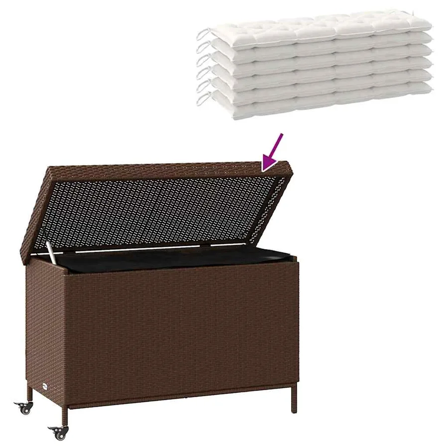 Boîte de rangement de jardin et roues marron résine tressée - 7
