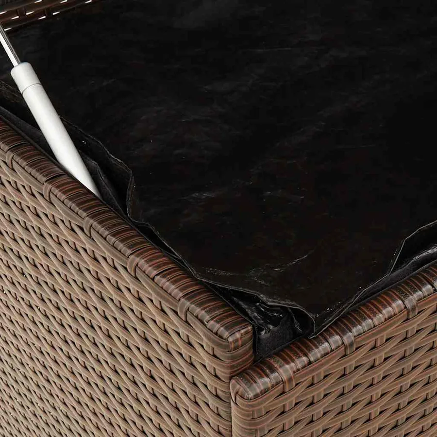 Boîte de rangement de jardin et roues marron résine tressée - 8