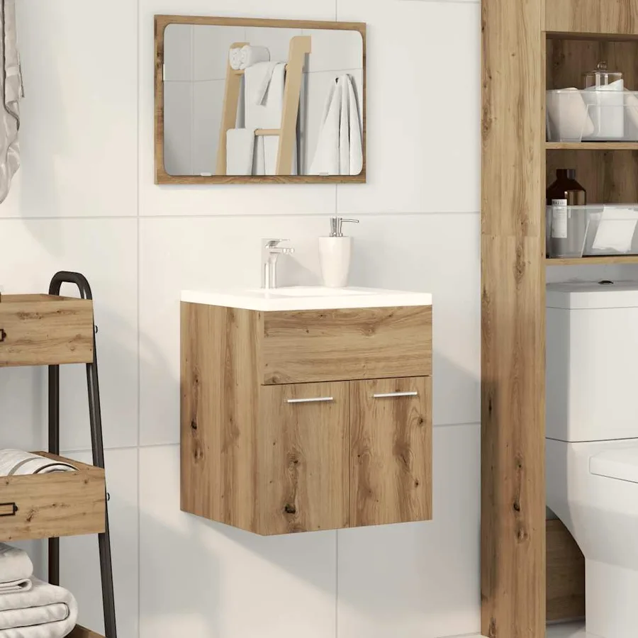 Armoire lavabo de salle de bain chêne artisanal bois ingénierie - 3