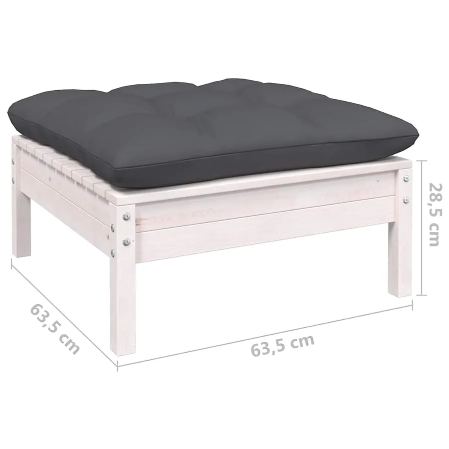 Salon de jardin 7 pcs avec coussins blanc bois de pin massif - 9