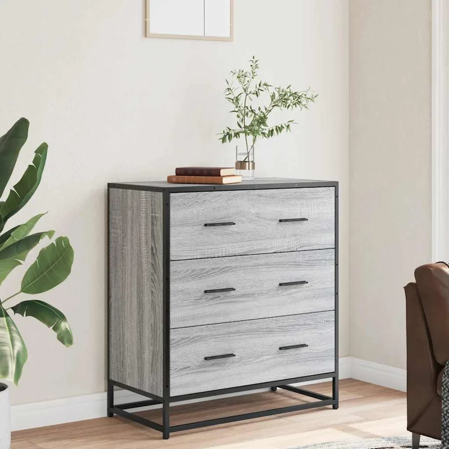 Buffet sonoma gris 68x35x76 cm bois d'ingénierie et métal - 3