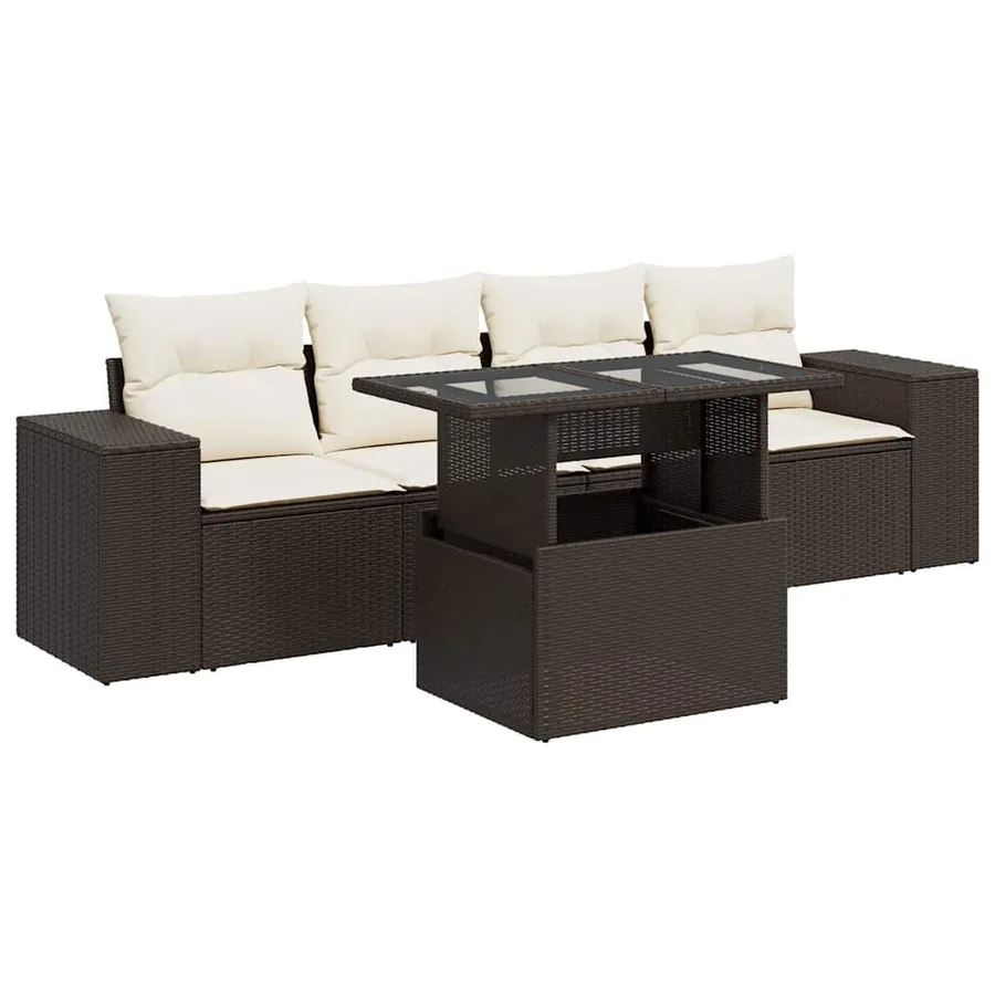 Salon de jardin avec coussins 5 pcs marron résine tressée - 2
