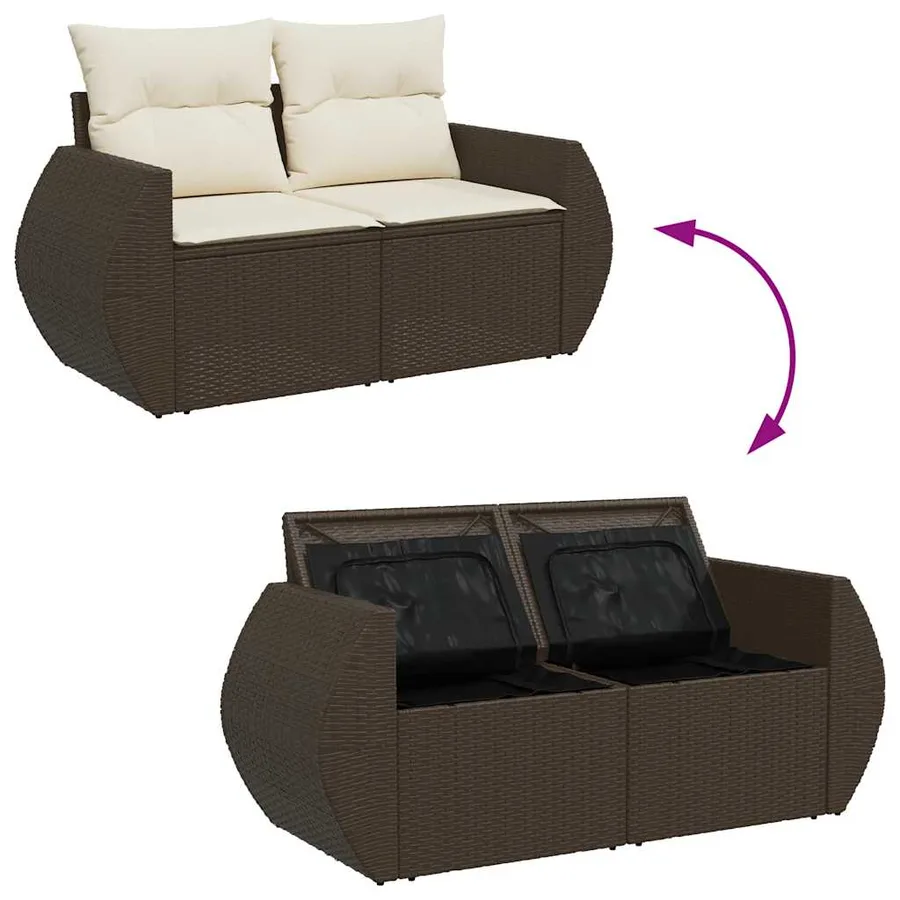 Salon de jardin avec coussins 7 pcs marron résine tressée - 9