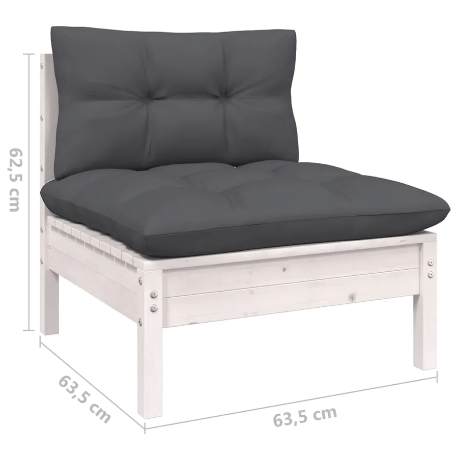 Salon de jardin 9 pcs avec coussins blanc bois de pin massif - 7
