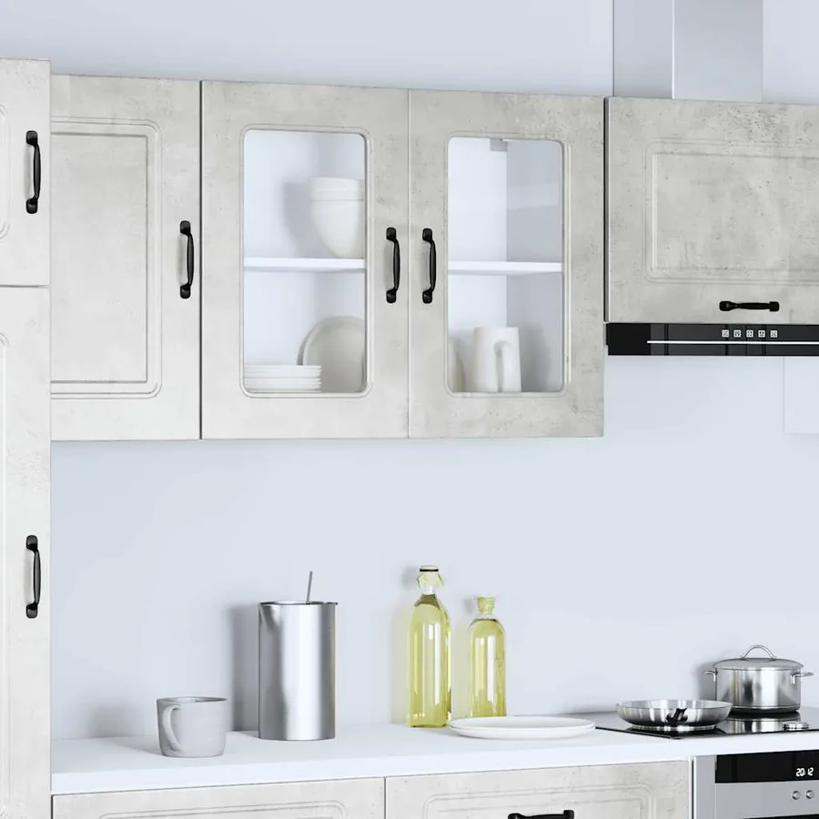 Armoire murale de cuisine avec porte en verre Kalmar gris béton - 4