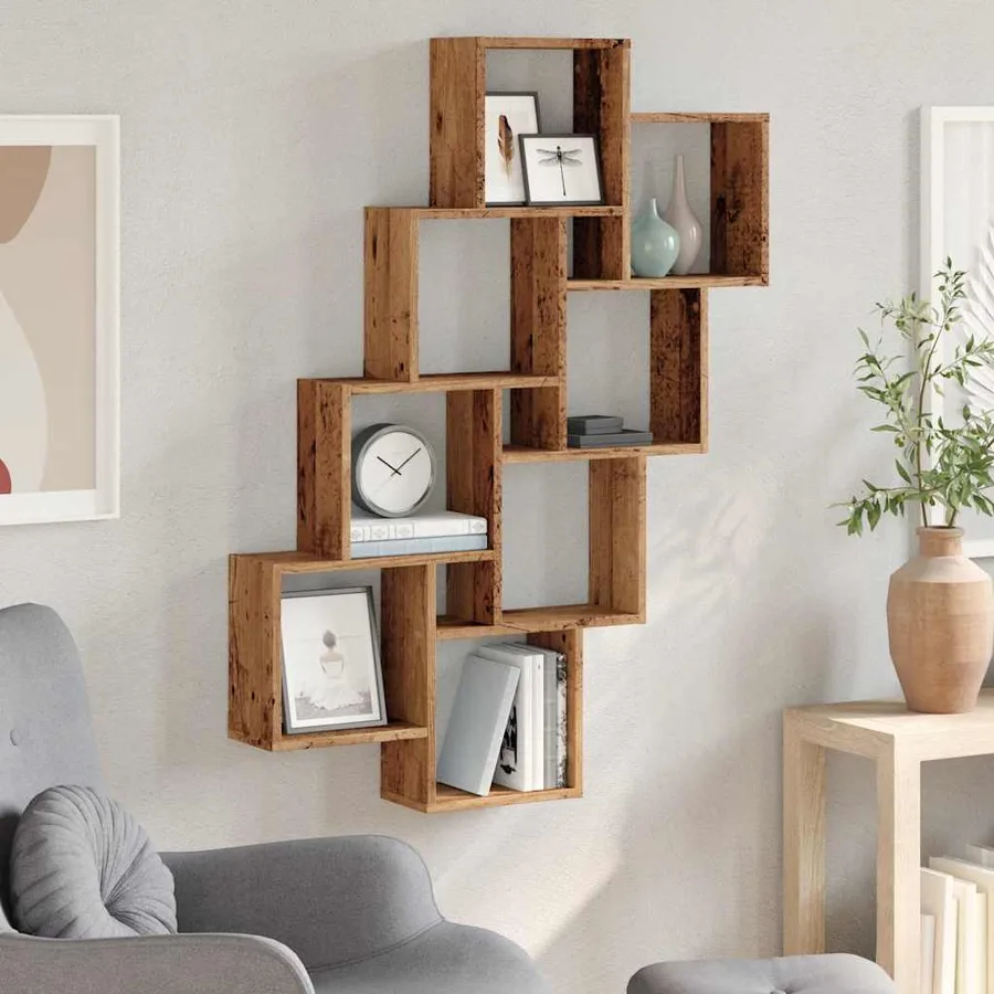 Étagère murale en forme de cube vieux bois 90x15x119,5 cm - 3