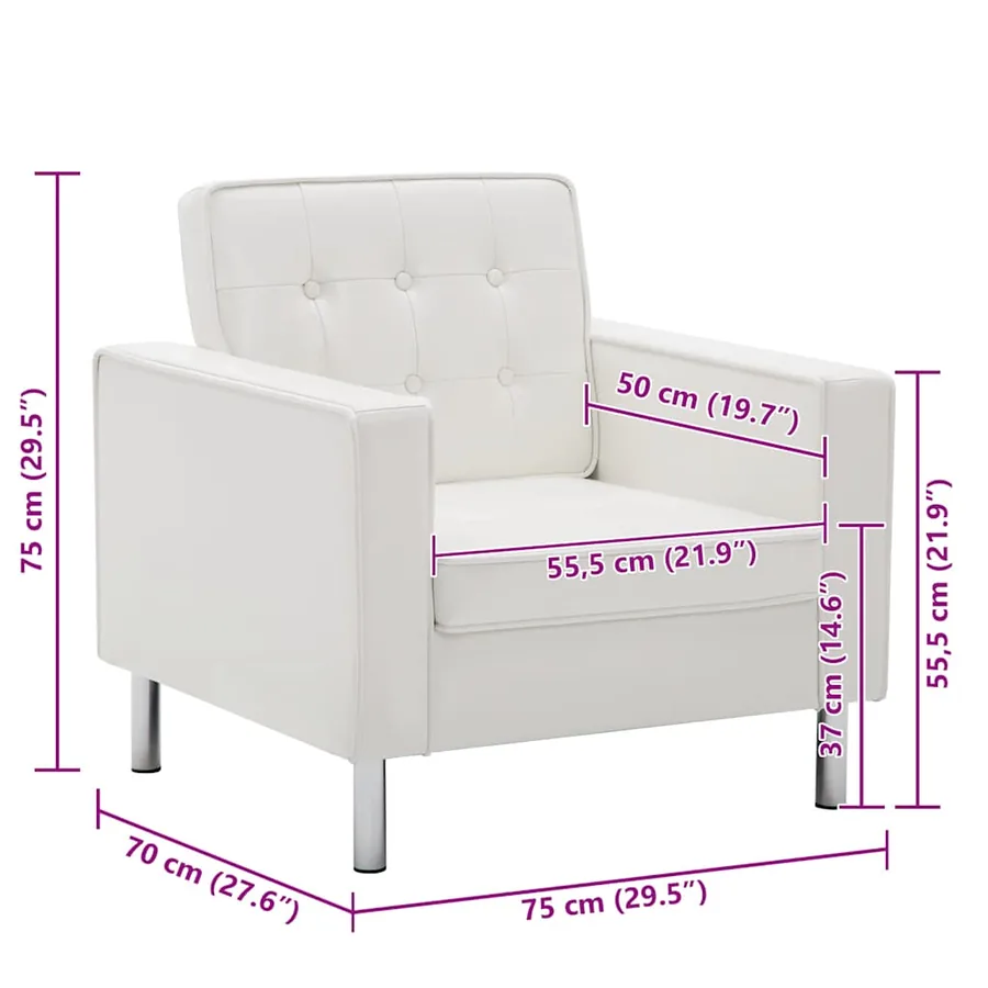 Fauteuil Blanc 75x70x75 cm Similicuir - 7