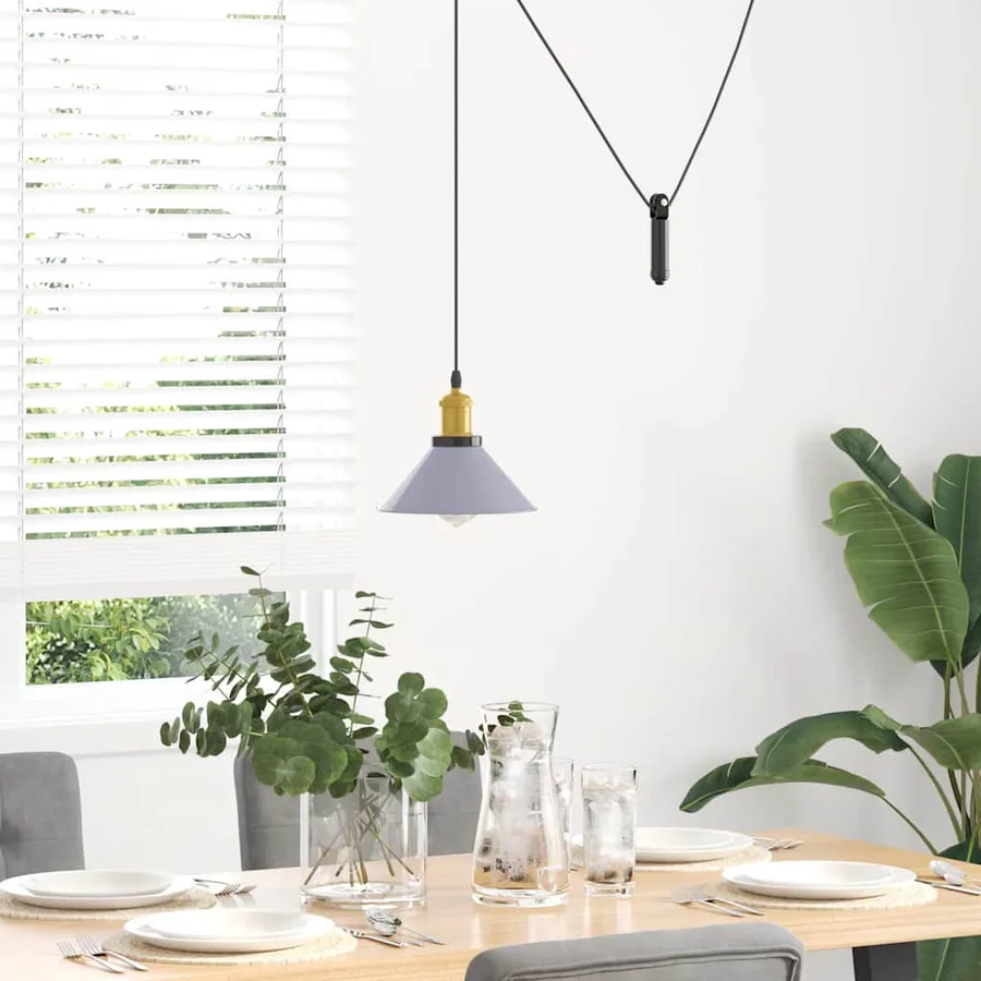 Lampe suspendue réglable hauteur E27 gris brillant Ø 22cm métal - 3