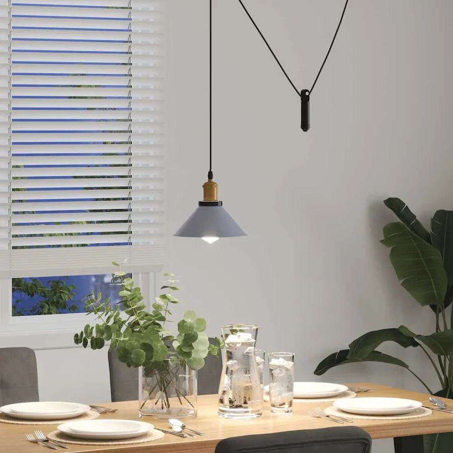 Lampe suspendue réglable hauteur E27 gris brillant Ø 22cm métal - 4