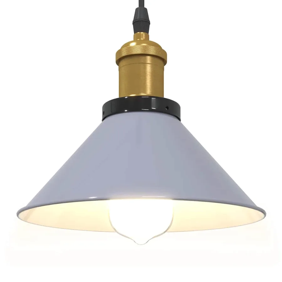 Lampe suspendue réglable hauteur E27 gris brillant Ø 22cm métal - 5