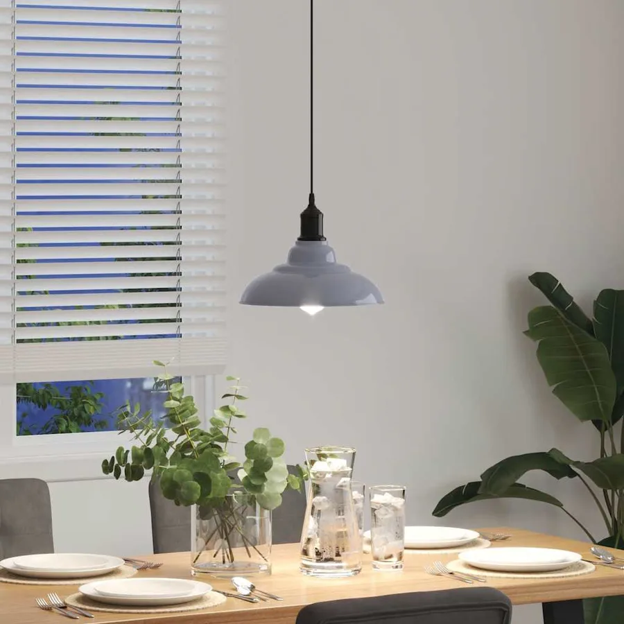 Lampe suspendue réglable hauteur E27 gris brillant Ø 31cm métal - 4
