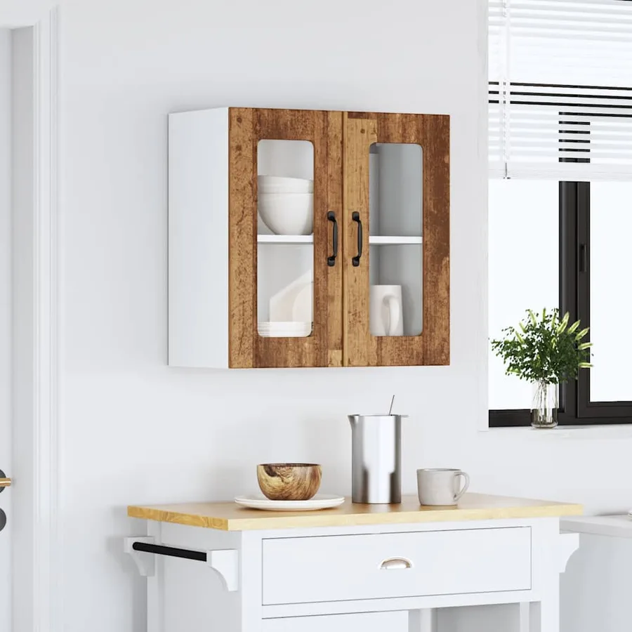 Armoire murale de cuisine avec porte vitrée "Lucca" Bois d'ingénierie ancien - 3