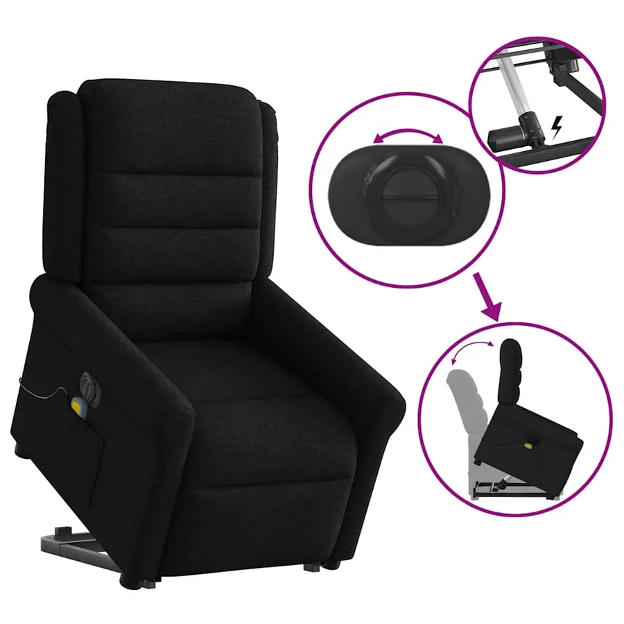 Fauteuil inclinable de massage électrique Noir Tissu - 9