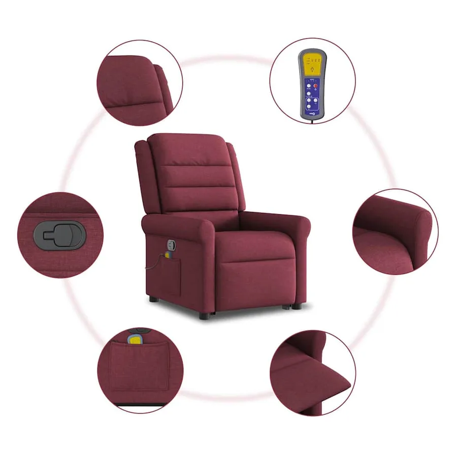 Fauteuil inclinable de massage Rouge bordeaux Tissu - 10