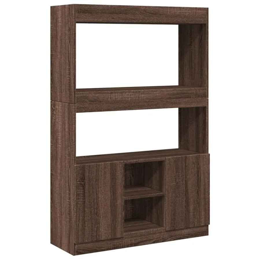 Buffet haut chêne marron 92x33x140 cm bois d'ingénierie - 2