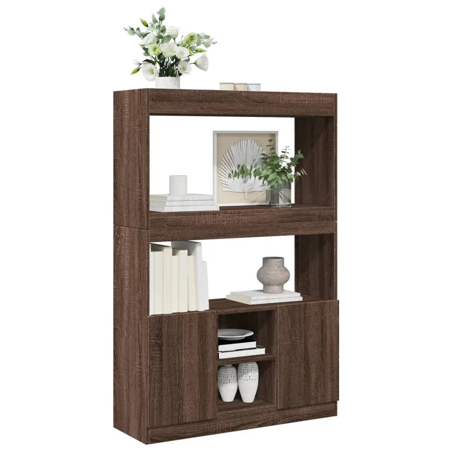 Buffet haut chêne marron 92x33x140 cm bois d'ingénierie - 4
