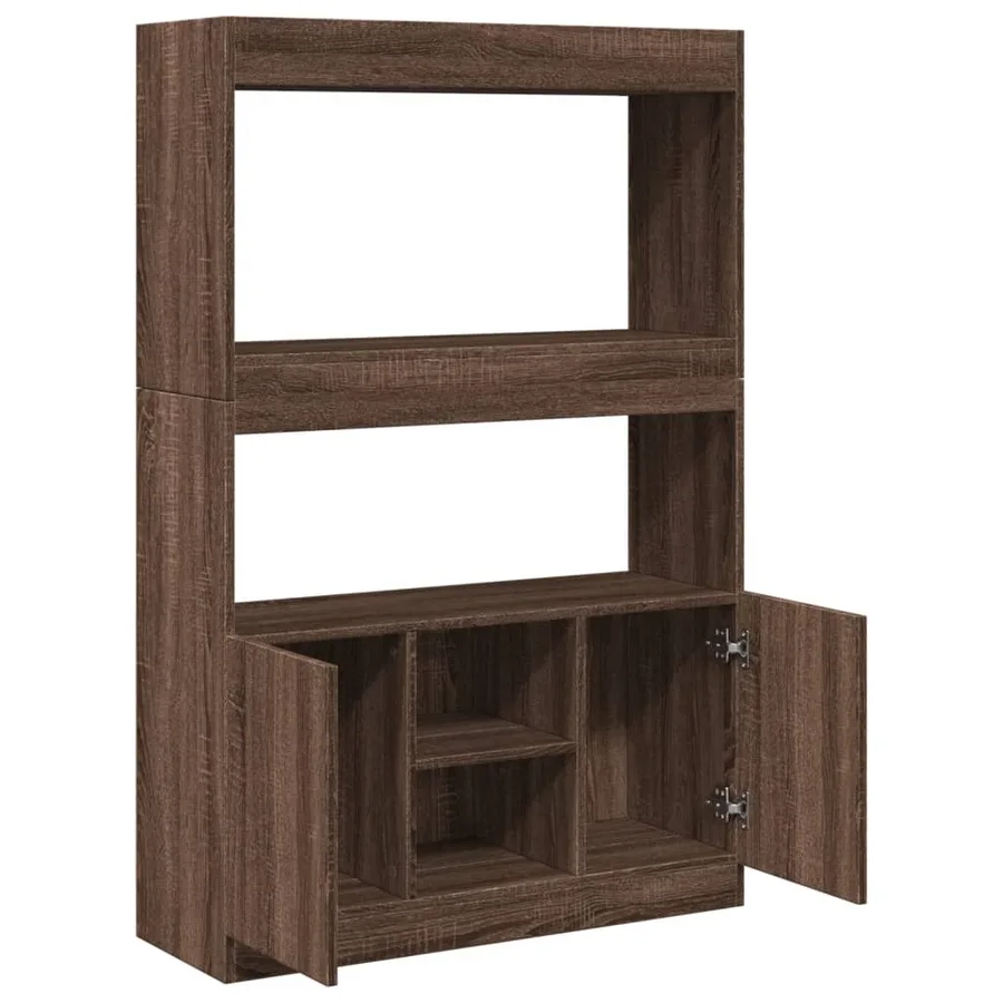 Buffet haut chêne marron 92x33x140 cm bois d'ingénierie - 8