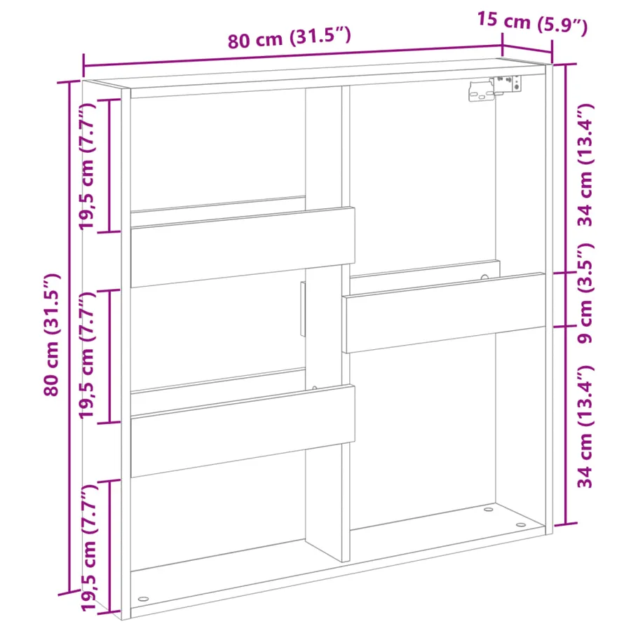 Armoire murale gris béton 80x15x80 cm bois d'ingénierie - 9