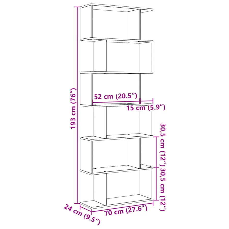 Étagère séparatrice de pièce 6 niveaux sonoma gris 70x24x193 cm - 11